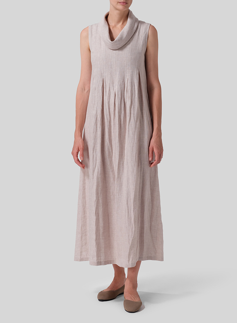 Linen Sleeveless Cowl Neck Long Dress