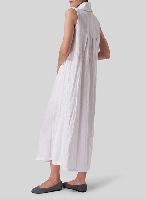 Linen Sleeveless Cowl Neck Long Dress