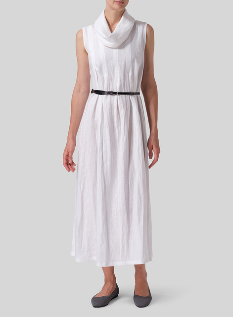 Linen Sleeveless Cowl Neck Long Dress