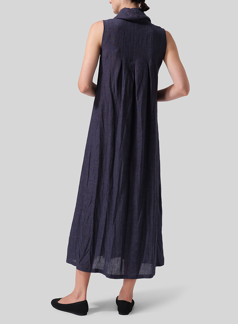 Linen Sleeveless Cowl Neck Long Dress