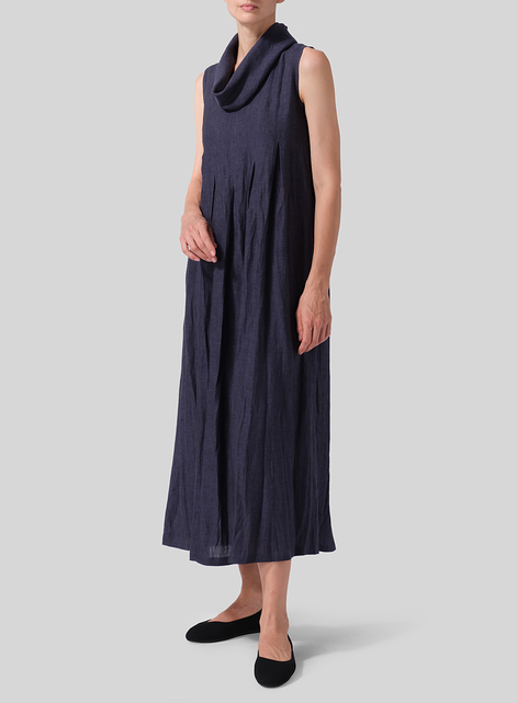 Linen Sleeveless Cowl Neck Long Dress