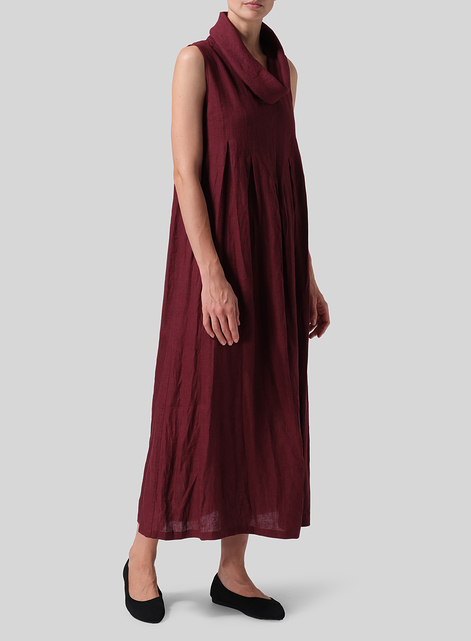 Linen Sleeveless Cowl Neck Long Dress