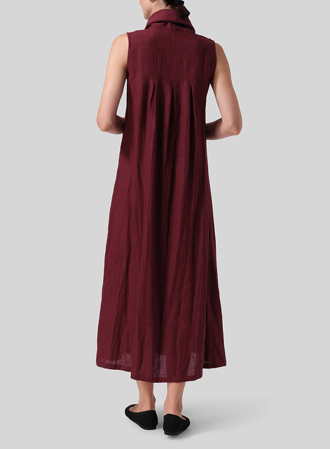 Linen Sleeveless Cowl Neck Long Dress