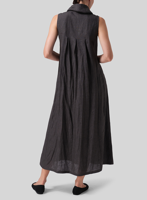 Linen Sleeveless Cowl Neck Long Dress