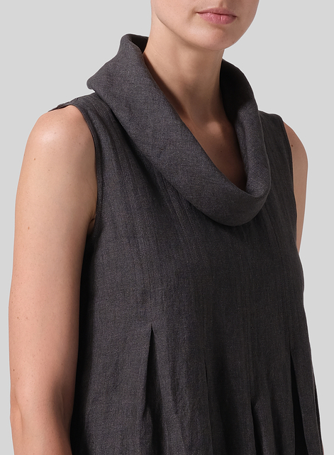 Linen Sleeveless Cowl Neck Long Dress