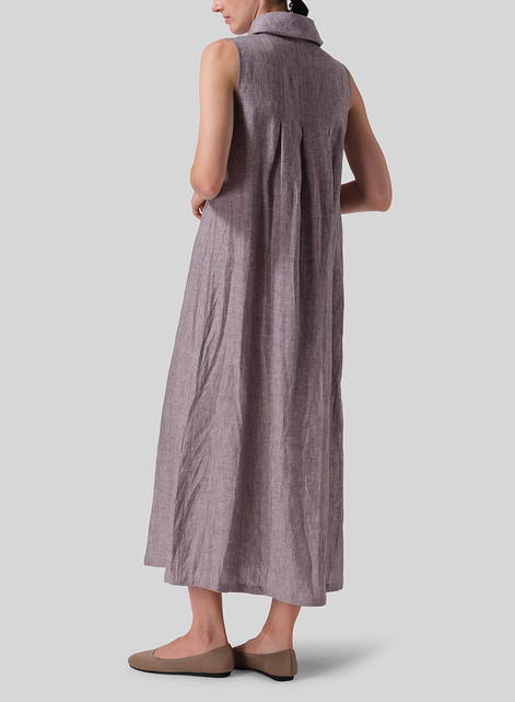 Linen Sleeveless Cowl Neck Long Dress