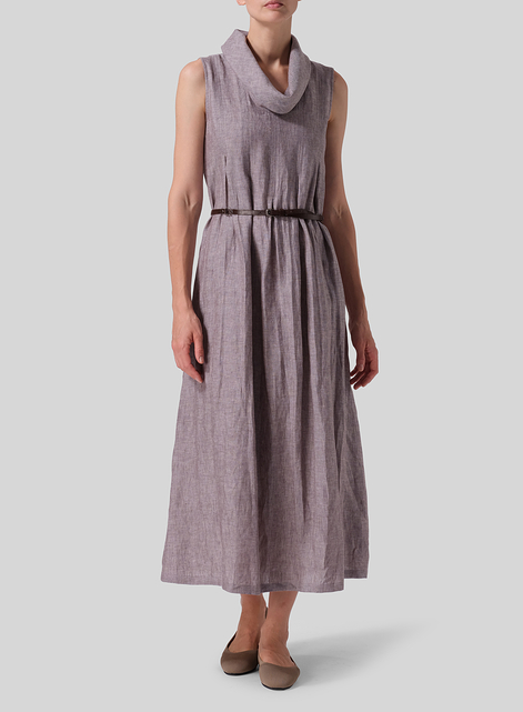 Linen Sleeveless Cowl Neck Long Dress