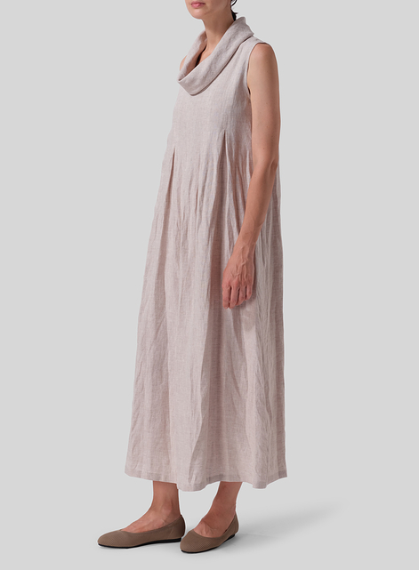 Linen Sleeveless Cowl Neck Long Dress