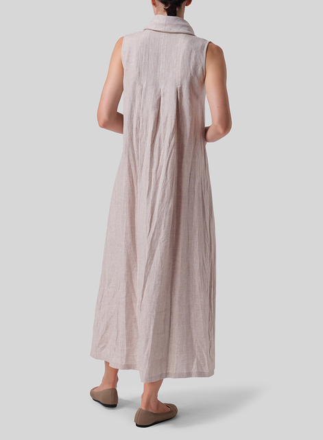 Linen Sleeveless Cowl Neck Long Dress