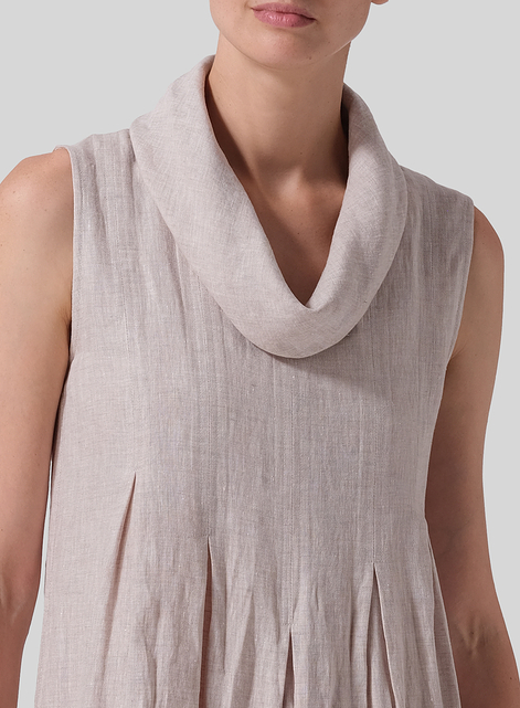 Linen Sleeveless Cowl Neck Long Dress