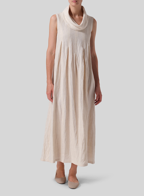 Linen Sleeveless Cowl Neck Long Dress