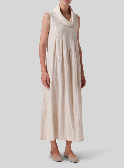 Linen Sleeveless Cowl Neck Long Dress