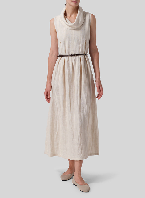 Linen Sleeveless Cowl Neck Long Dress