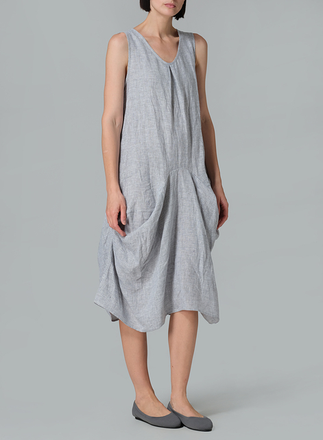 Linen Sleeveless Draped Dress