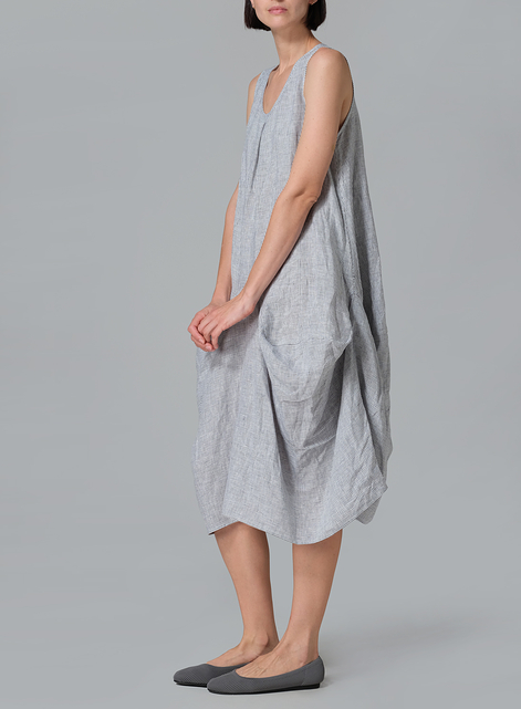 Linen Sleeveless Draped Dress