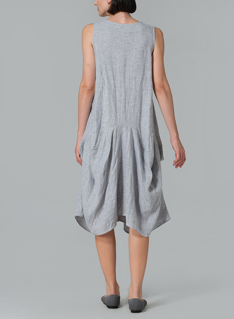 Linen Sleeveless Draped Dress