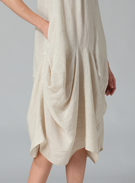 Linen Sleeveless Draped Dress