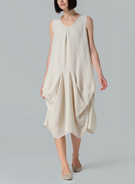 Linen Sleeveless Draped Dress