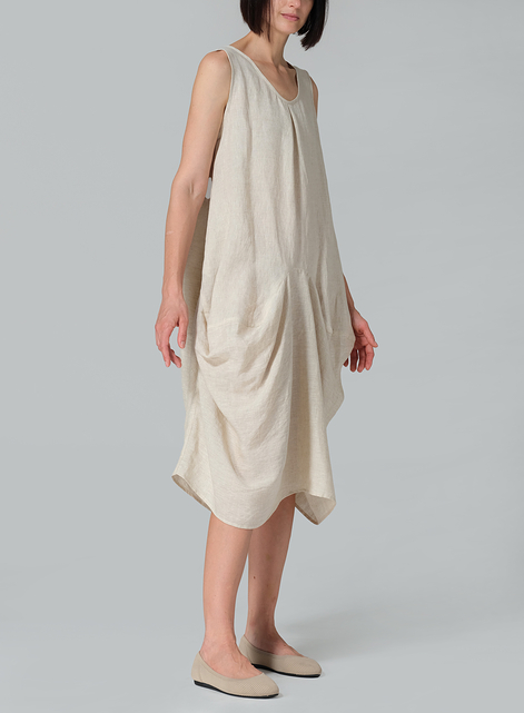 Linen Sleeveless Draped Dress