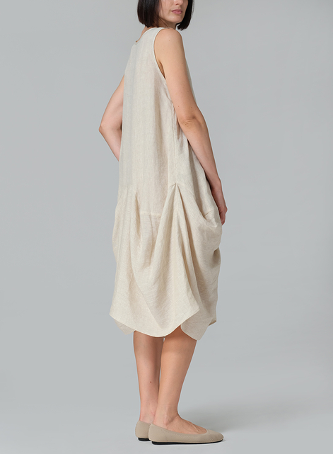 Linen Sleeveless Draped Dress