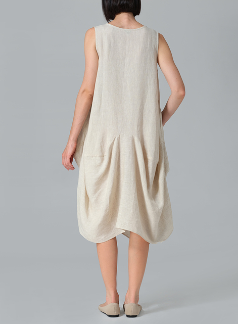 Linen Sleeveless Draped Dress