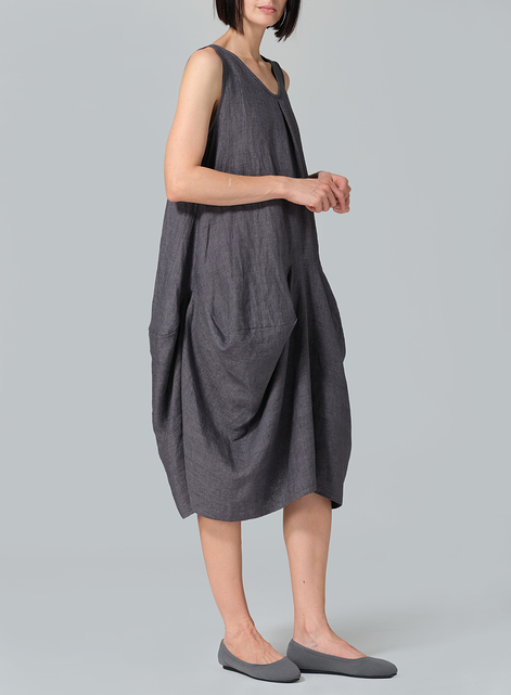 Linen Sleeveless Draped Dress