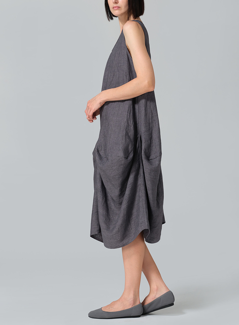 Linen Sleeveless Draped Dress