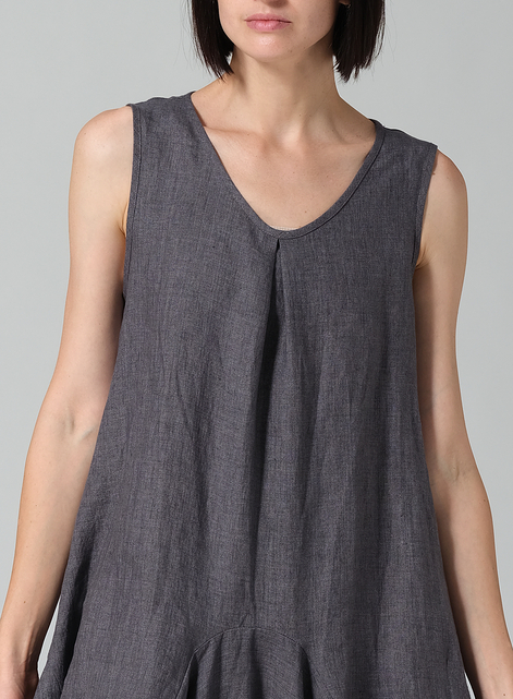 Linen Sleeveless Draped Dress