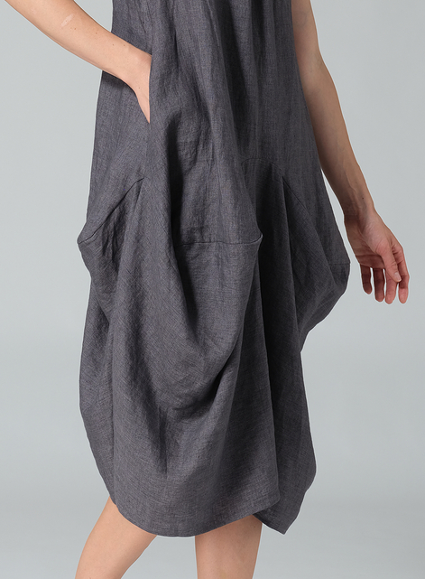 Linen Sleeveless Draped Dress