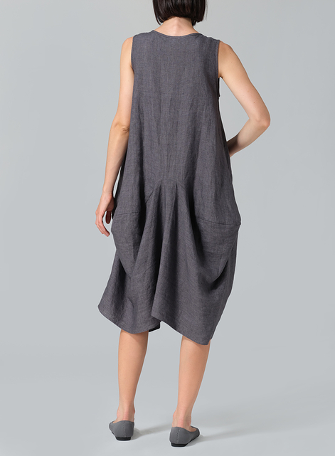 Linen Sleeveless Draped Dress