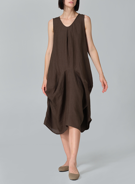 Linen Sleeveless Draped Dress