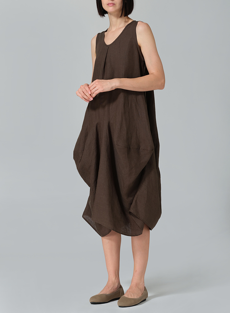 Linen Sleeveless Draped Dress