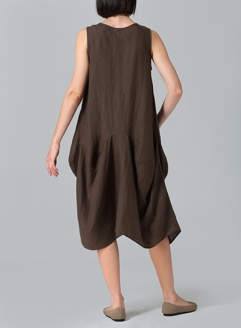 Linen Sleeveless Draped Dress