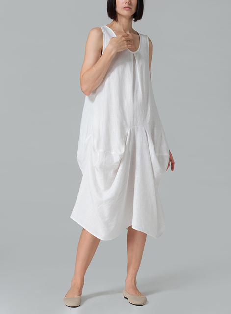 Linen Sleeveless Draped Dress