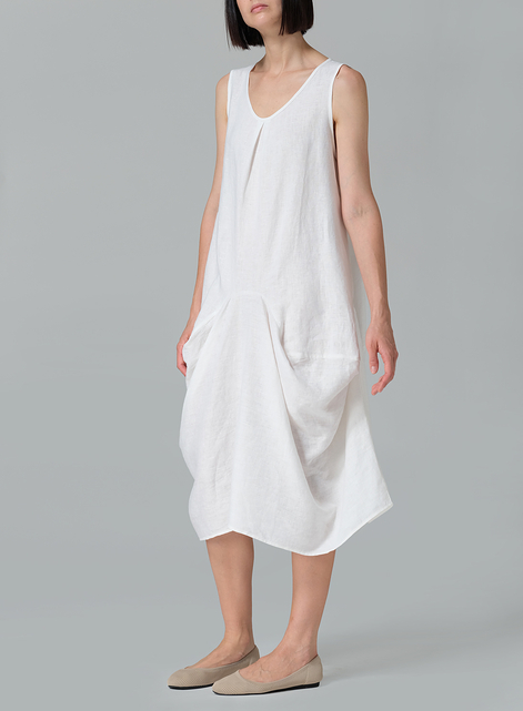 Linen Sleeveless Draped Dress