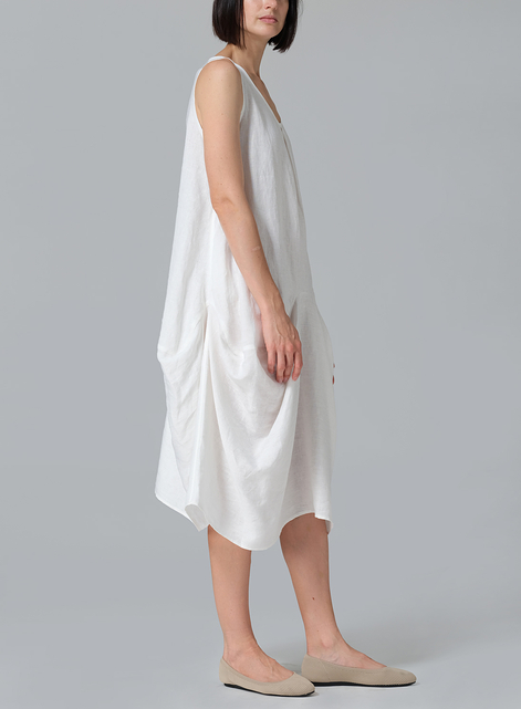 Linen Sleeveless Draped Dress