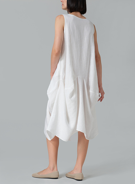 Linen Sleeveless Draped Dress