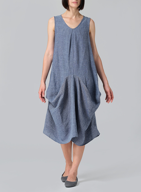 Linen Sleeveless Draped Dress