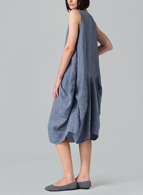 Linen Sleeveless Draped Dress