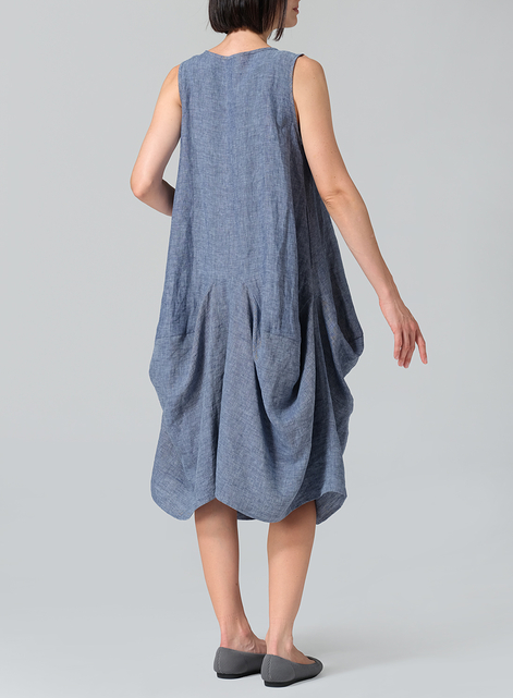 Linen Sleeveless Draped Dress