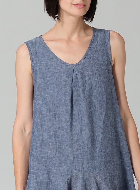 Linen Sleeveless Draped Dress