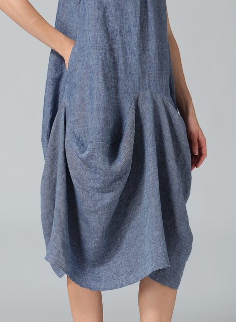 Linen Sleeveless Draped Dress