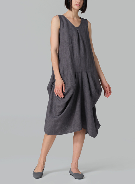 Linen Sleeveless Draped Dress