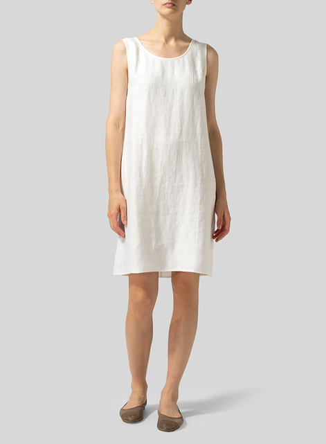 Twill Linen Sleeveless Slip-on Dress