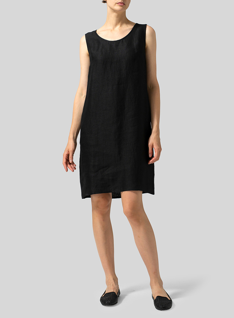 Twill Linen Sleeveless Slip-on Dress