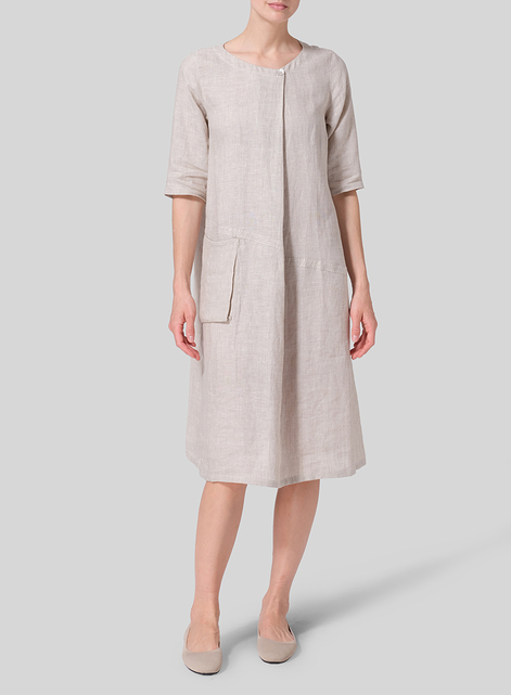 Linen Long Center Pleated Dress