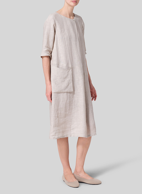 Linen Long Center Pleated Dress