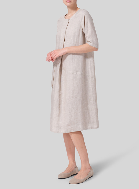 Linen Long Center Pleated Dress