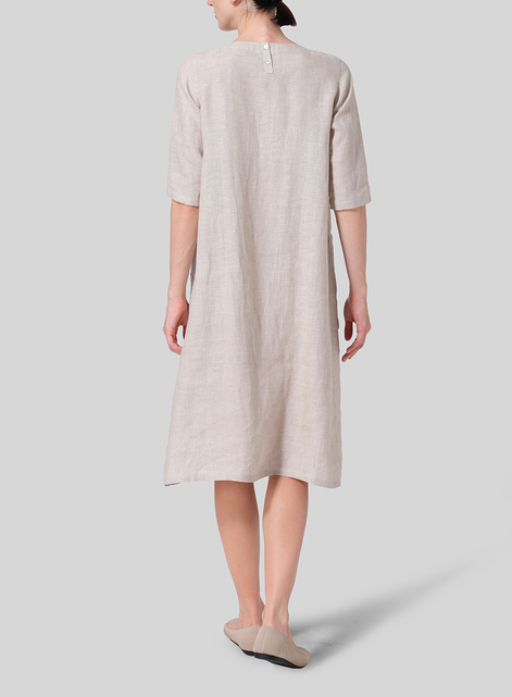 Linen Long Center Pleated Dress