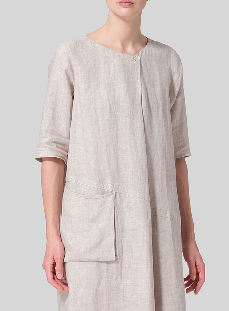 Linen Long Center Pleated Dress